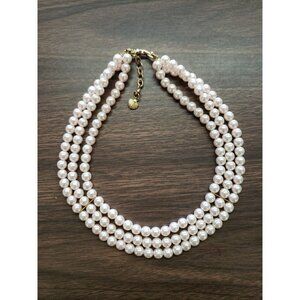 Richelieu Signed Vintage Faux Rose Pearl 3 Strands Layered Gold Jewelry Necklace